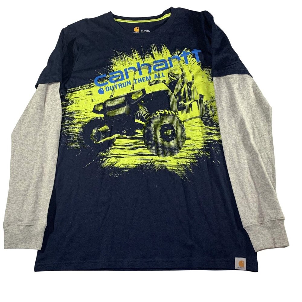 Carhartt Outrun Them All Graphic Long Sleeve T Shirt Blue Size XL 18/20 NWT
